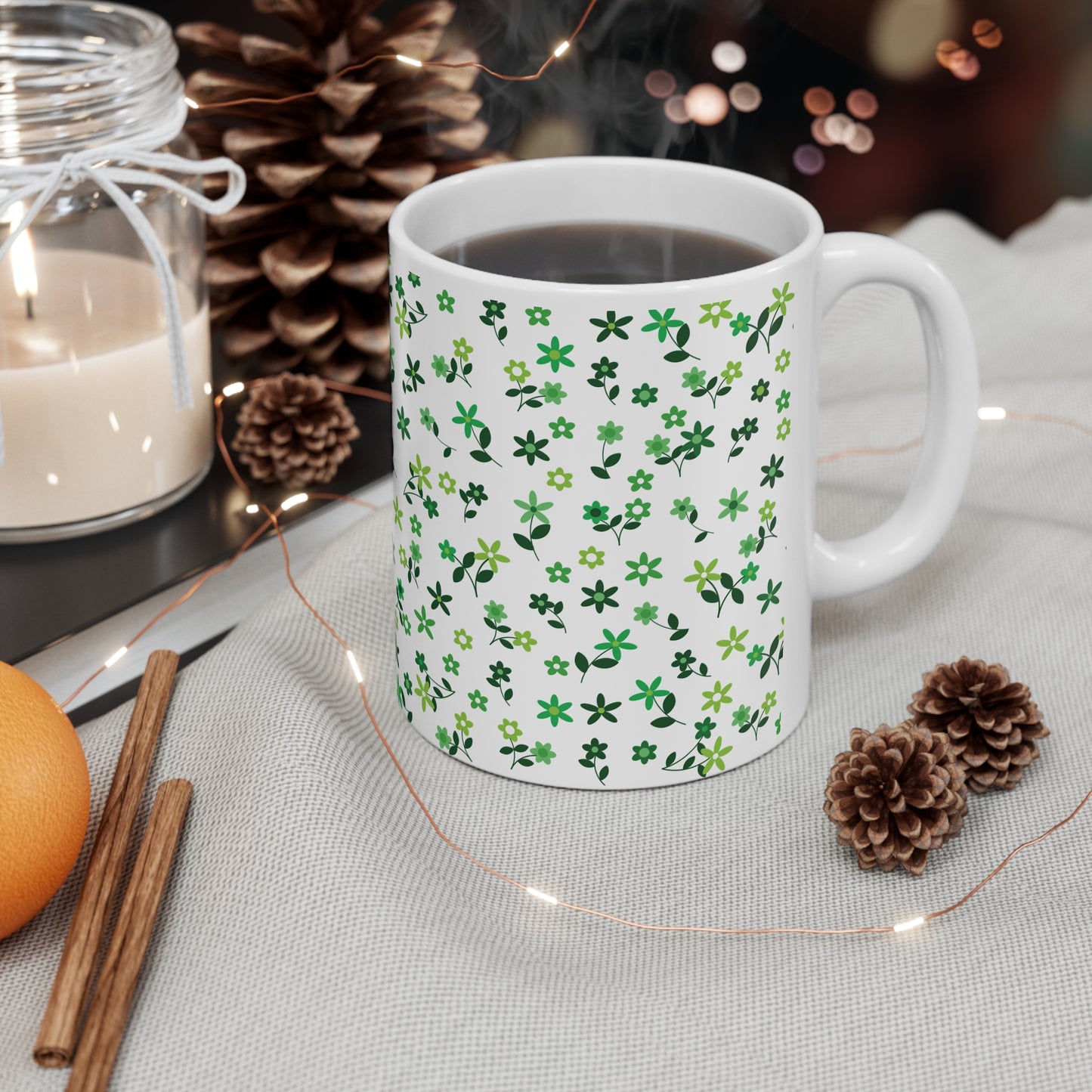 Green Daisies St Patricks Day Ceramic Gift Coffee Mug