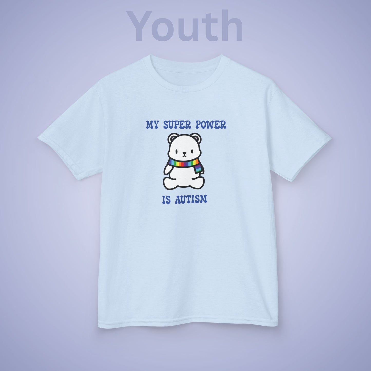 Polar Bear Autism is My Super Power Graphic Autism Awareness Cotton Youth T Shirt