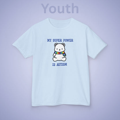 Polar Bear Autism is My Super Power Graphic Autism Awareness Cotton Youth T Shirt