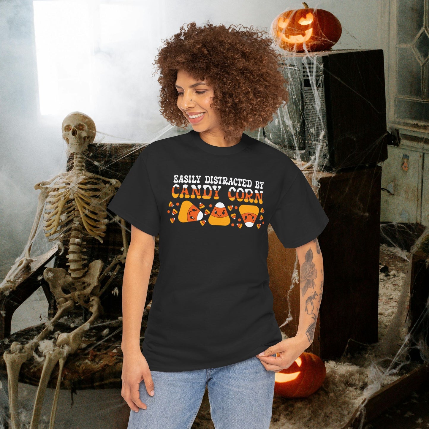 Easily Distracted by Candy Corn Halloween T-Shirt | Funny Graphic Design