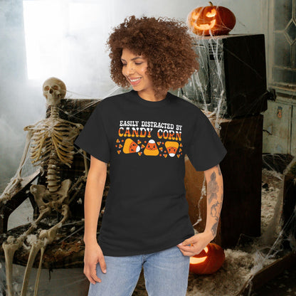 Easily Distracted by Candy Corn Halloween T-Shirt | Funny Graphic Design