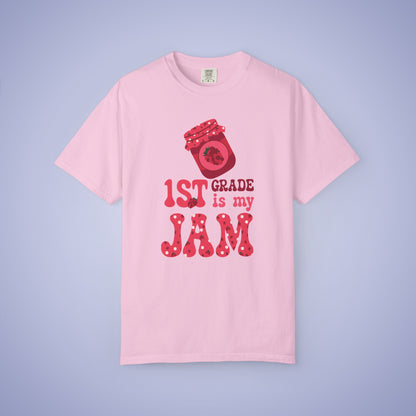 First Grade is my Jam Raspberry Teacher T Shirt Comfort Colors Unisex Back to School