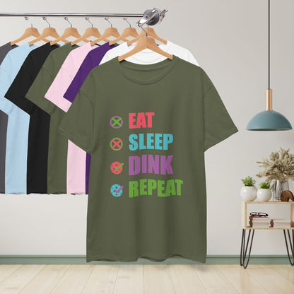 Eat Sleep Dink Repeat Funny Pickleball T Shirt Coloured Text Design