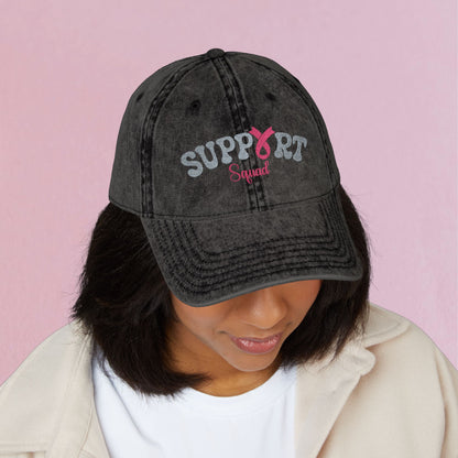 Support Squad Embroidered Breast Cancer Awareness Unisex Distressed Cap Gift Black