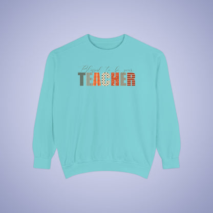 Blessed to be Your Teacher White Thanksgiving Patterned Word Art Comfort Sweatshirt Unisex