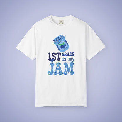 First Grade is my Jam Blueberry Teacher T Shirt Comfort Colors Unisex Back to School