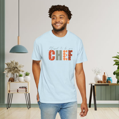 Blessed to be Your Chef White Thanksgiving Patterned Word Art Comfort T Shirt Unisex