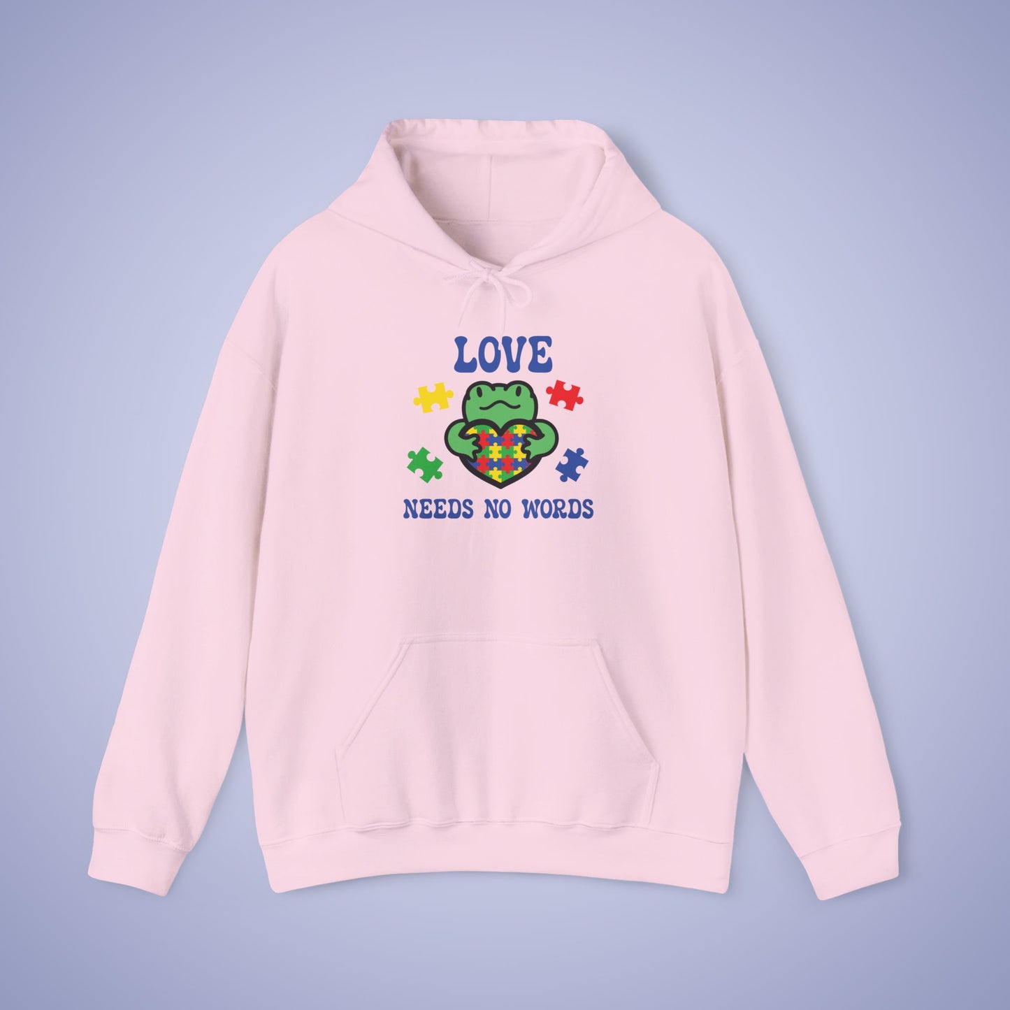 Love Needs No Words Frog Lover Graphic Autism Awareness Hoodie Unisex