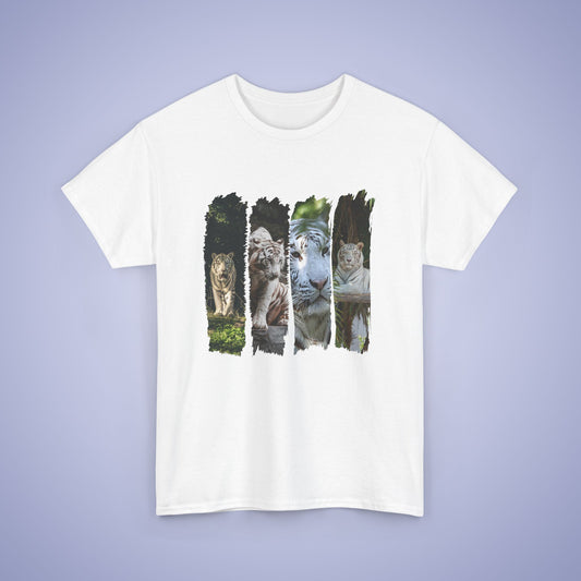 White Tigers Paint Brush Stroke Photographic Unisex Oversized T Shirt