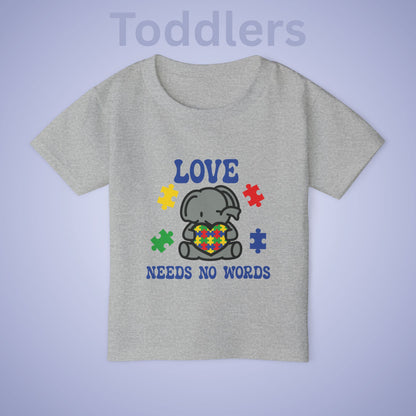 Love Needs No Words Elephant Graphic Autism Awareness Cotton Toddler T Shirt