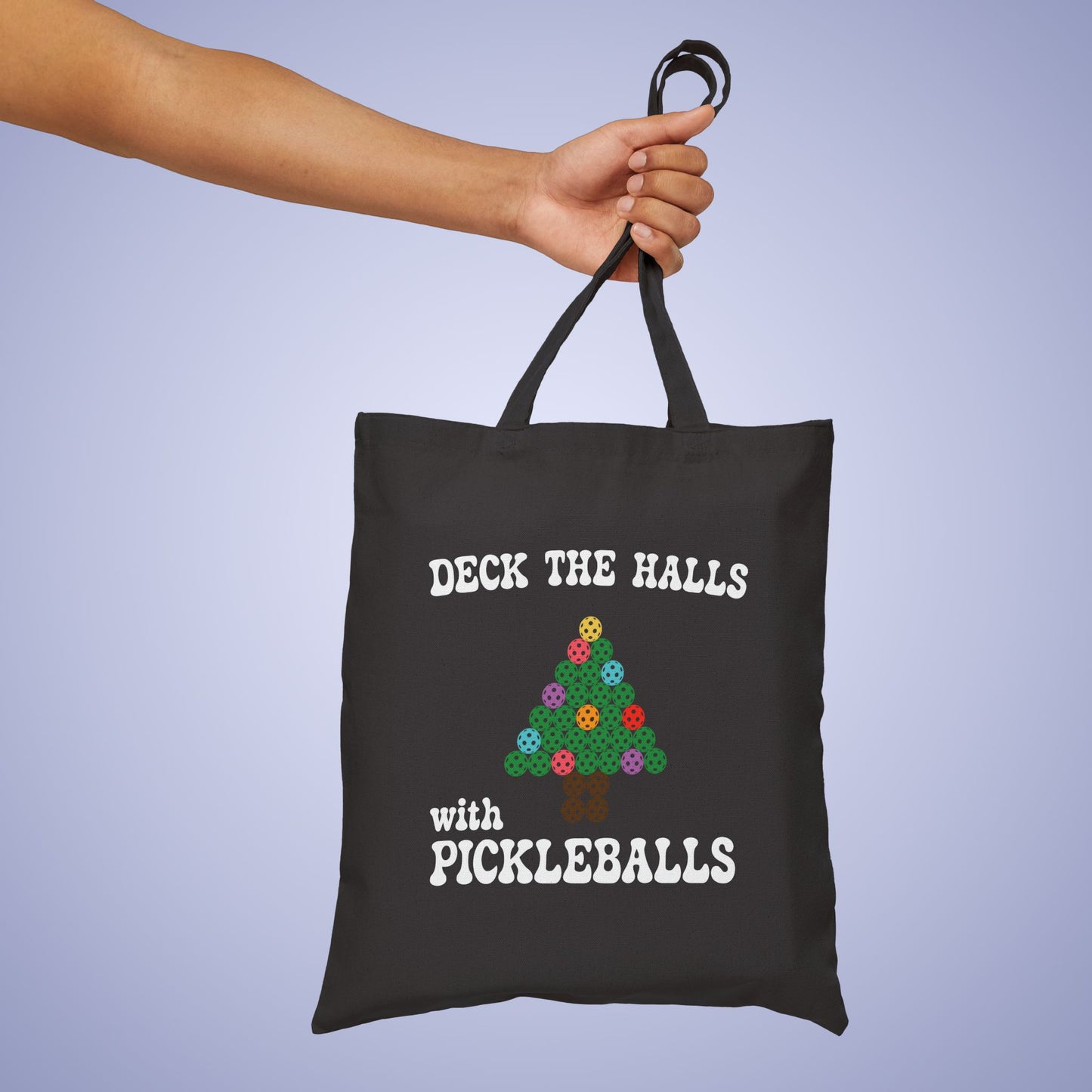 Deck the Halls with Pickleballs Pickleball Tote Bag | Christmas Cotton Gift Black