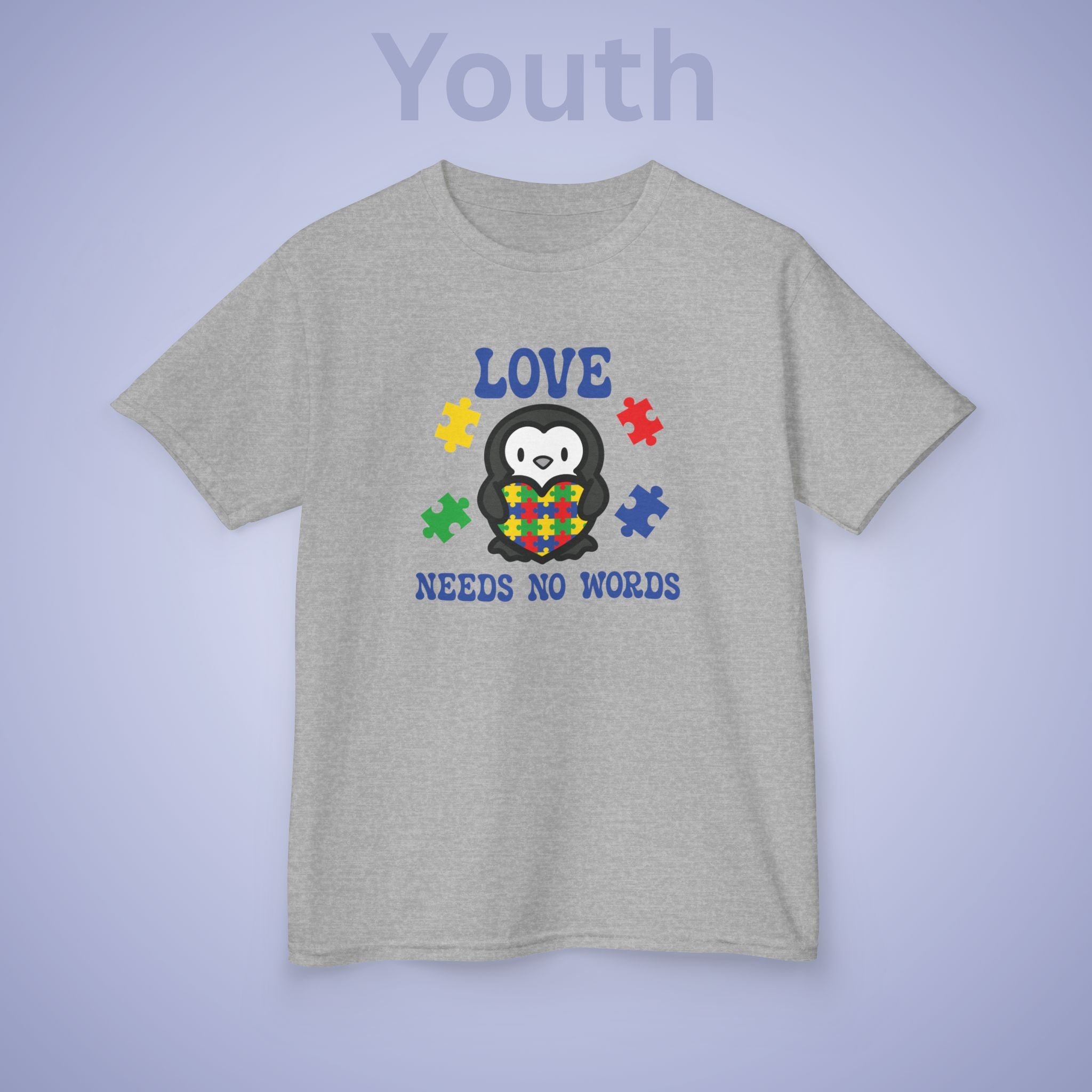 Love Needs No Words Penguin Graphic Autism Awareness Cotton Youth T Shirt