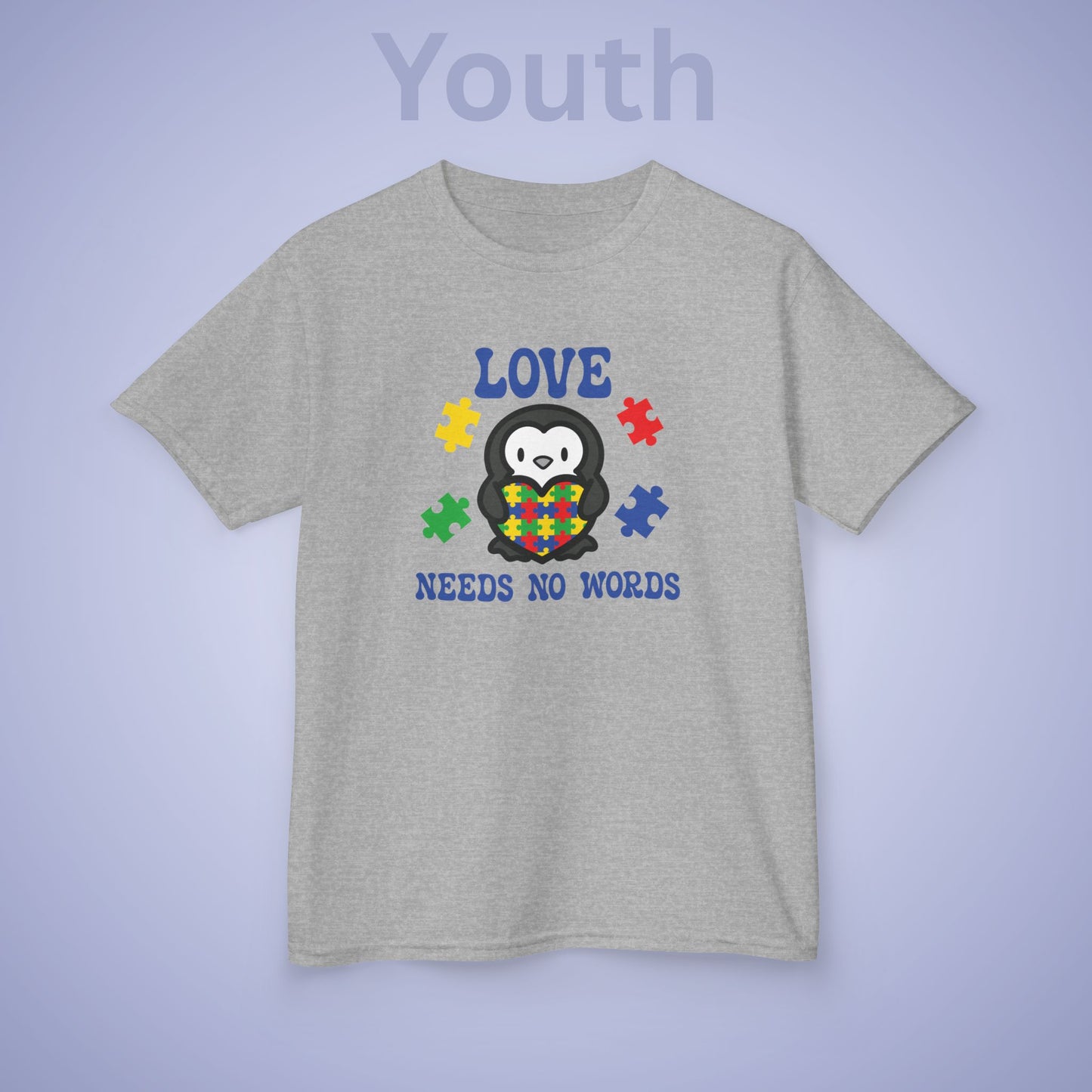 Love Needs No Words Penguin Graphic Autism Awareness Cotton Youth T Shirt