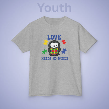Love Needs No Words Penguin Graphic Autism Awareness Cotton Youth T Shirt