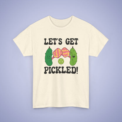 Lets Get Pickled Funny Alcohol Drinking Pickleball T Shirt Black Graphic Design