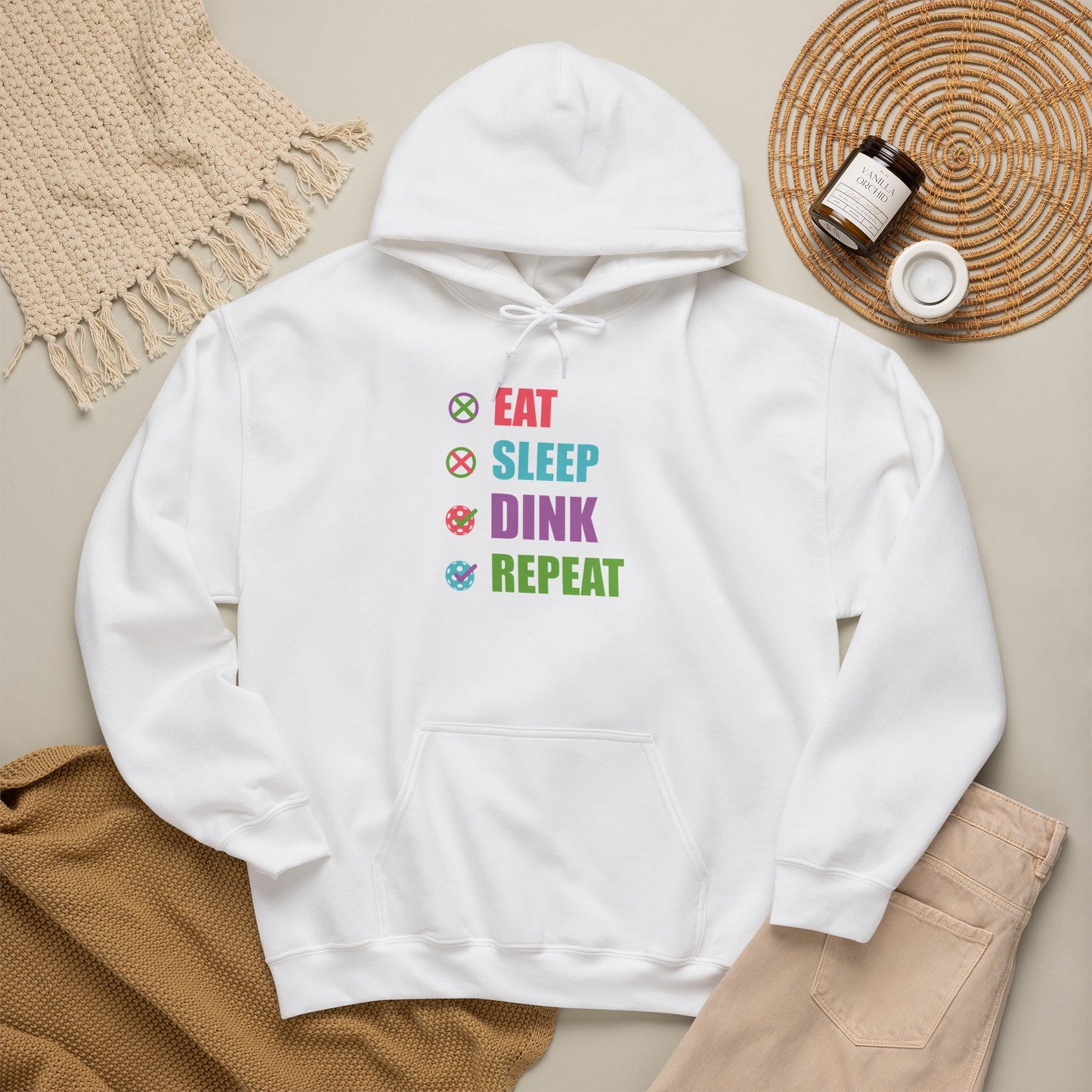 Eat Sleep Dink Repeat Pickleball Hoodie | Funny Pickleball Lover Gift Vibrant Version