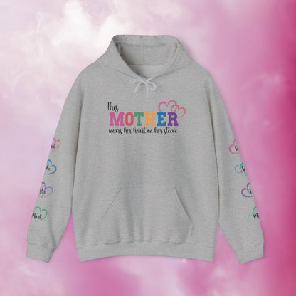 This Mother Wears Her Heart on Her Sleeve Personalized Mothers Day Gift Hoodie Sweatshirt