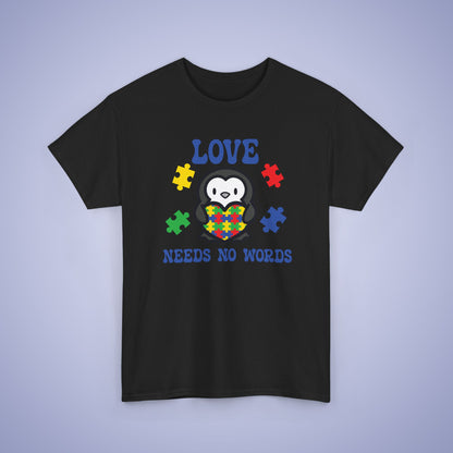 Penguin Puzzle Heart Graphic Love Needs No Words Autism Awareness Unisex T Shirt