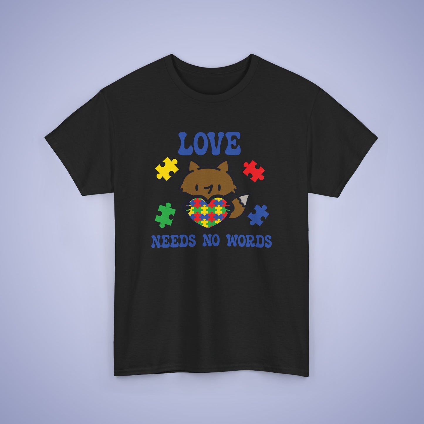 Fox Puzzle Heart Graphic Love Needs No Words Autism Awareness Unisex T Shirt