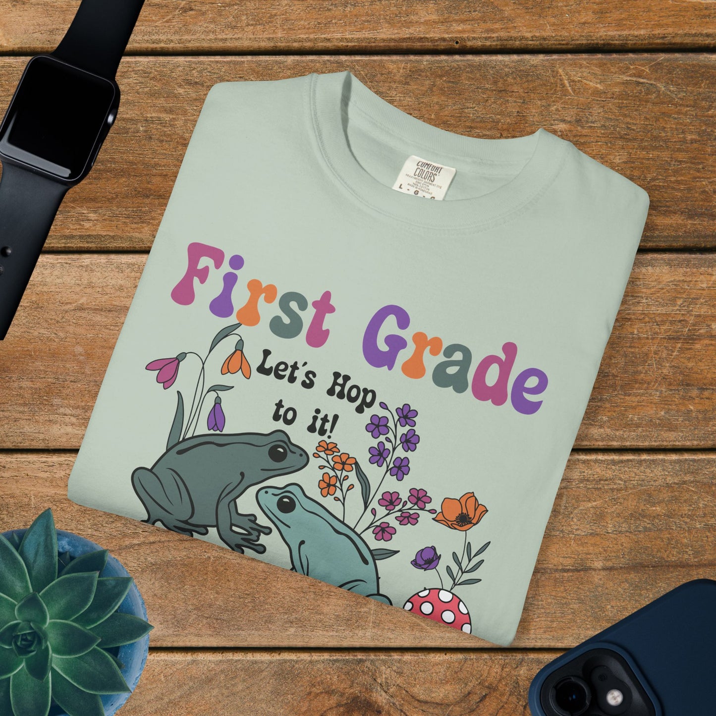 First Grade Lets Hop To It Teacher T Shirt Frogs Comfort Colors Unisex Back to School