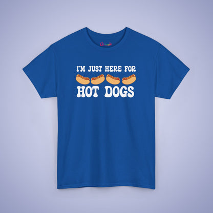 I'm Just Here for the Hot Dogs Funny Hot Dog T-Shirt | Hot Dog Lover Gift White