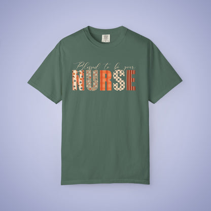 Blessed to be Your Nurse Black Thanksgiving Patterned Word Art Comfort T Shirt Unisex