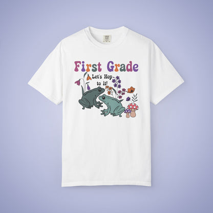 First Grade Lets Hop To It Teacher T Shirt Frogs Comfort Colors Unisex Back to School