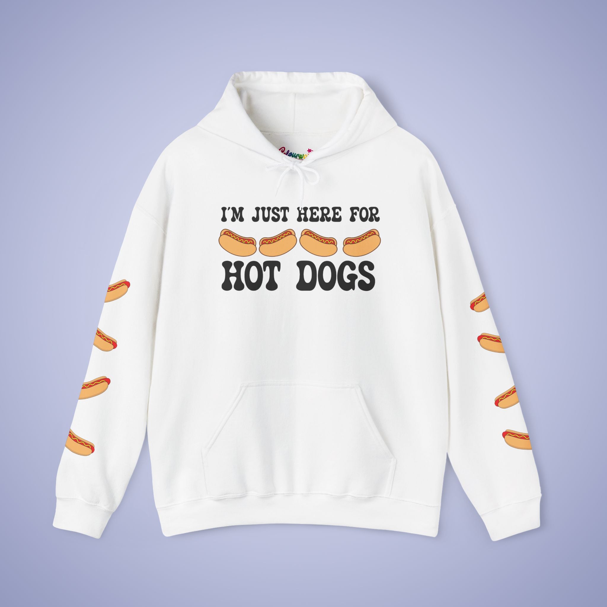 Im Just Here for the Hot Dogs Sleeve Print Hoodie | Hot Dog Lover Gift Black