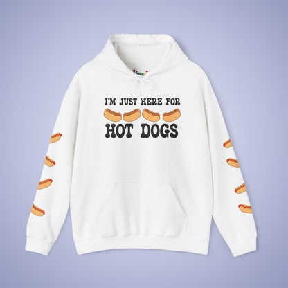 Im Just Here for the Hot Dogs Sleeve Print Hoodie | Hot Dog Lover Gift Black