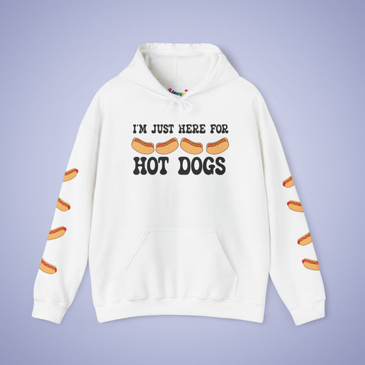 Im Just Here for the Hot Dogs Sleeve Print Hoodie | Hot Dog Lover Gift Black
