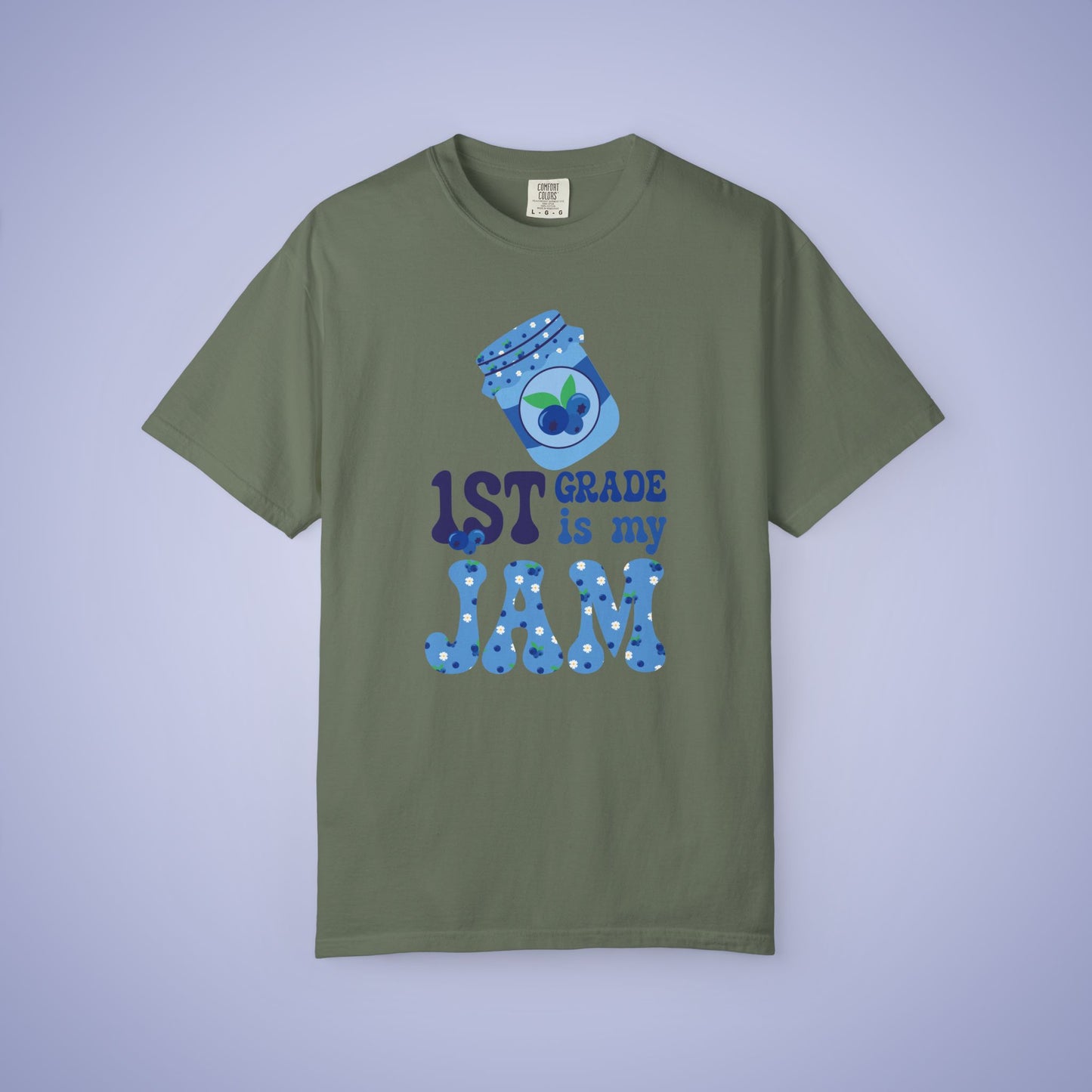 First Grade is my Jam Blueberry Teacher T Shirt Comfort Colors Unisex Back to School