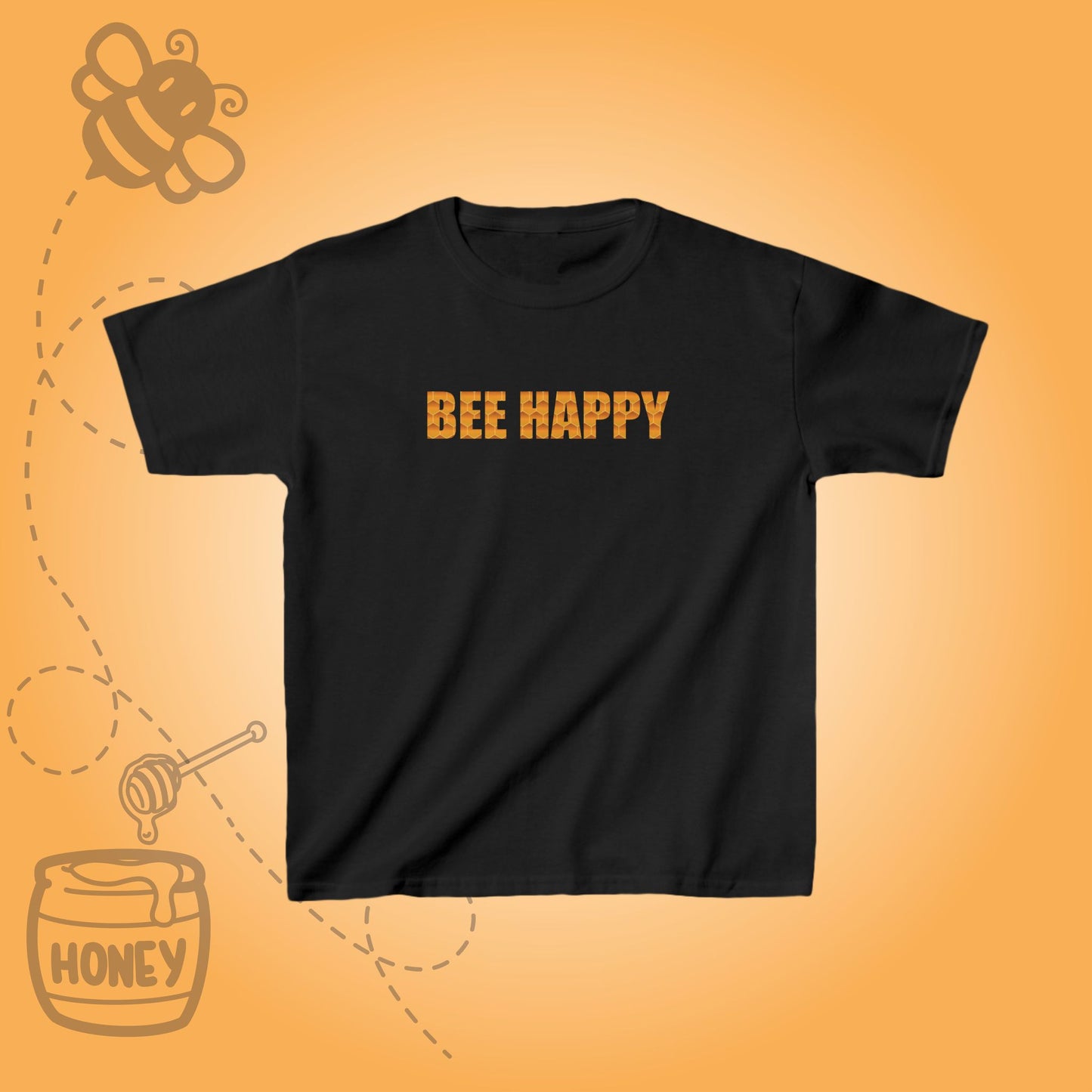 Bee Happy Sweet As Honey  Honeycomb Word Art Design Kids Tshirt