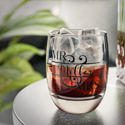 Mr & Mrs Personalized Wedding Engagement Whiskey Glass Black