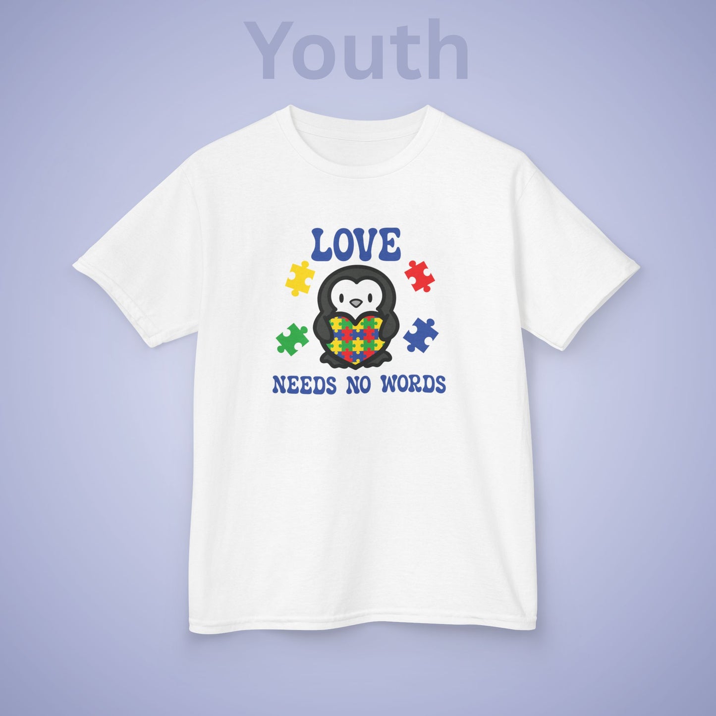 Love Needs No Words Penguin Graphic Autism Awareness Cotton Youth T Shirt