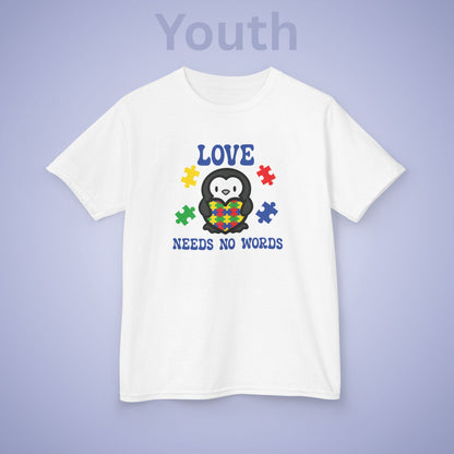 Love Needs No Words Penguin Graphic Autism Awareness Cotton Youth T Shirt