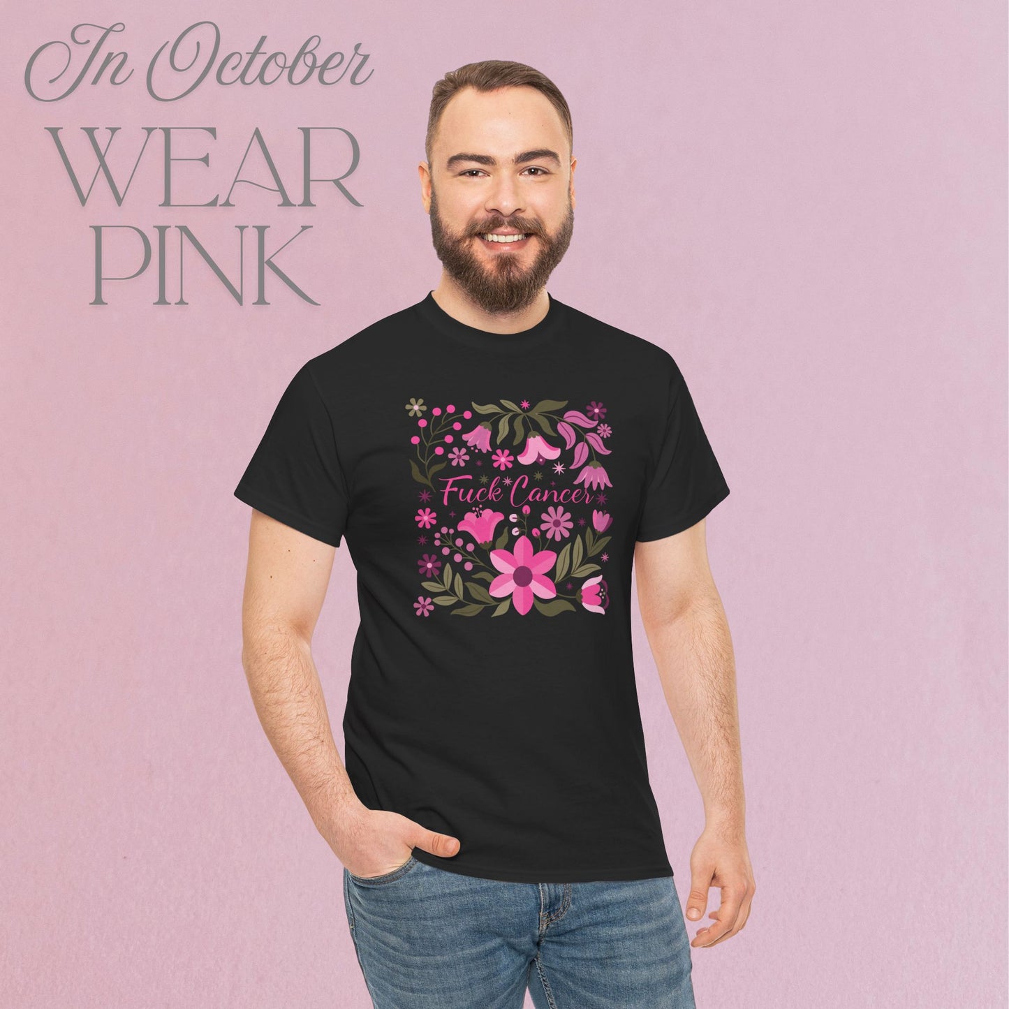 Fuck Cancer Pink Boho Floral Breast Cancer Awareness Unisex T Shirt