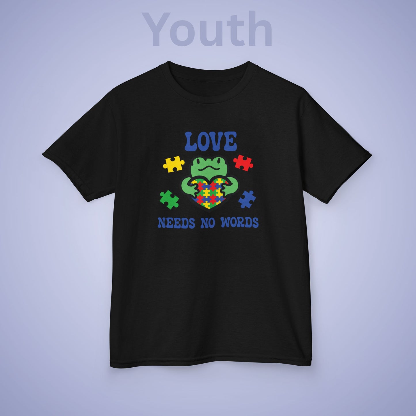 Love Needs No Words Frog Graphic Autism Awareness Cotton Youth T Shirt