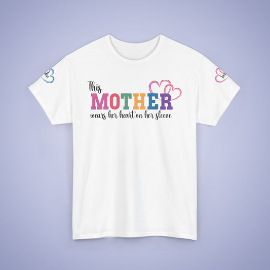This Mother Wears Her Heart on Her Sleeve Unisex Heavy T Shirt Personalized