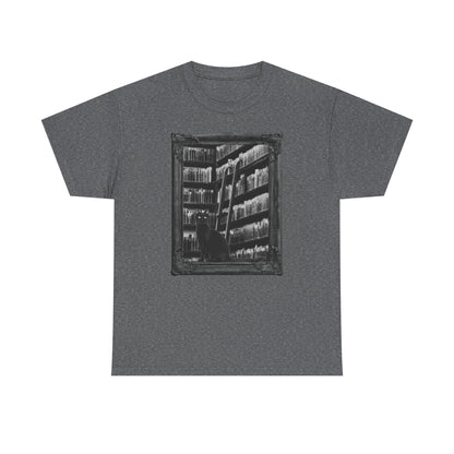 Black Cat Spooky Library Halloween T-Shirt | Book Lover Photographic Design