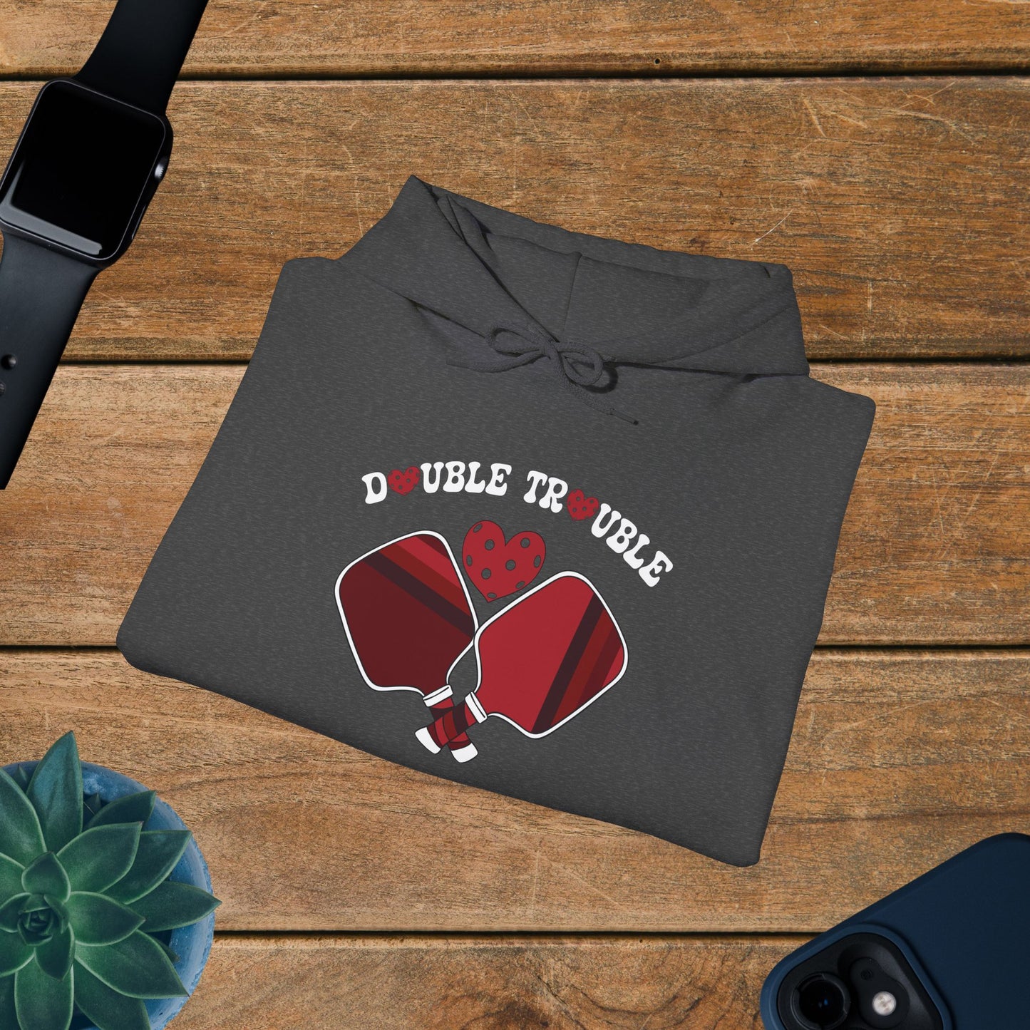 Double Trouble Pickleball Hoodie Couple Matching Team Red Graphic Design