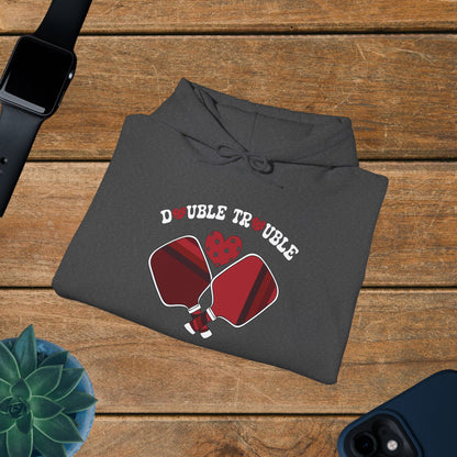 Double Trouble Pickleball Hoodie Couple Matching Team Red Graphic Design