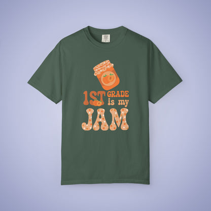 First Grade is my Jam Apricot Teacher T Shirt Comfort Colors Unisex Back to School