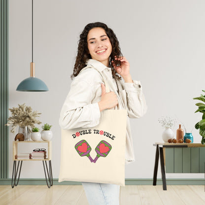Double Trouble Cotton Canvas Pickleball Couple Team Gift Tote Bag
