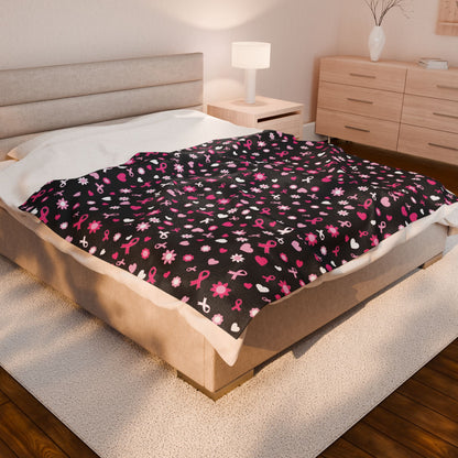 Breast Cancer Awareness Black Velveteen Plush Blanket 3 Sizes Chemotherapy Gift