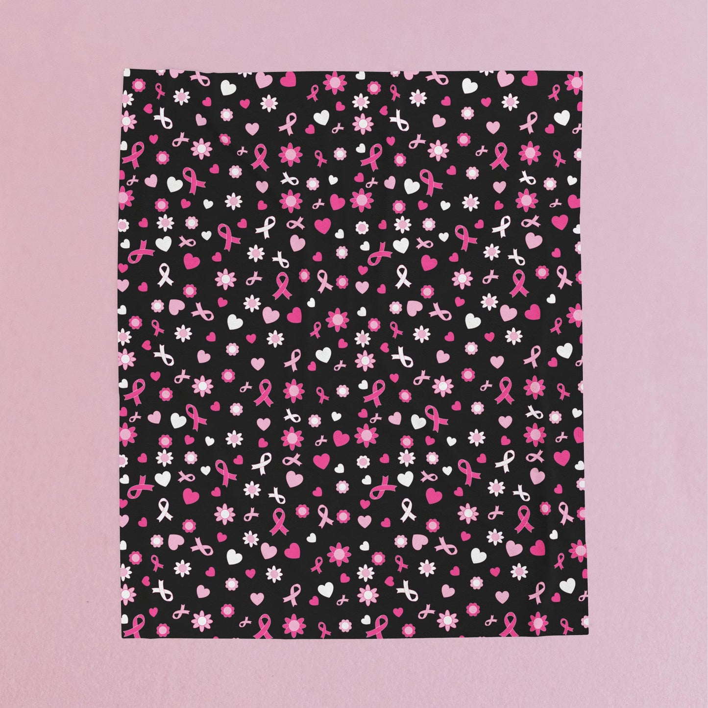 Breast Cancer Awareness Black Velveteen Plush Blanket 3 Sizes Chemotherapy Gift