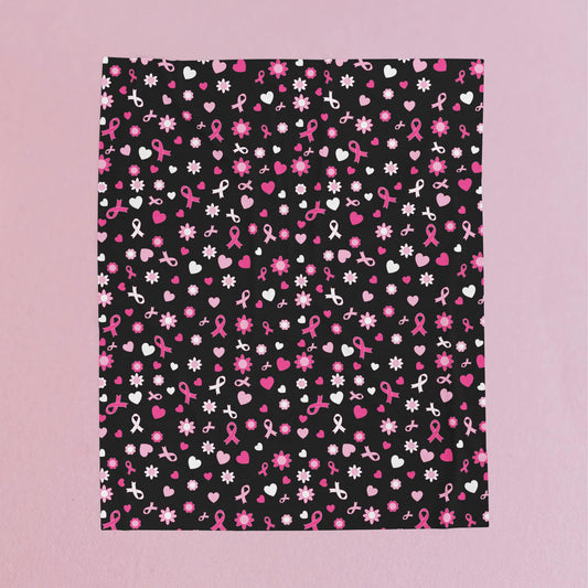 Breast Cancer Awareness Black Velveteen Plush Blanket 3 Sizes Chemotherapy Gift