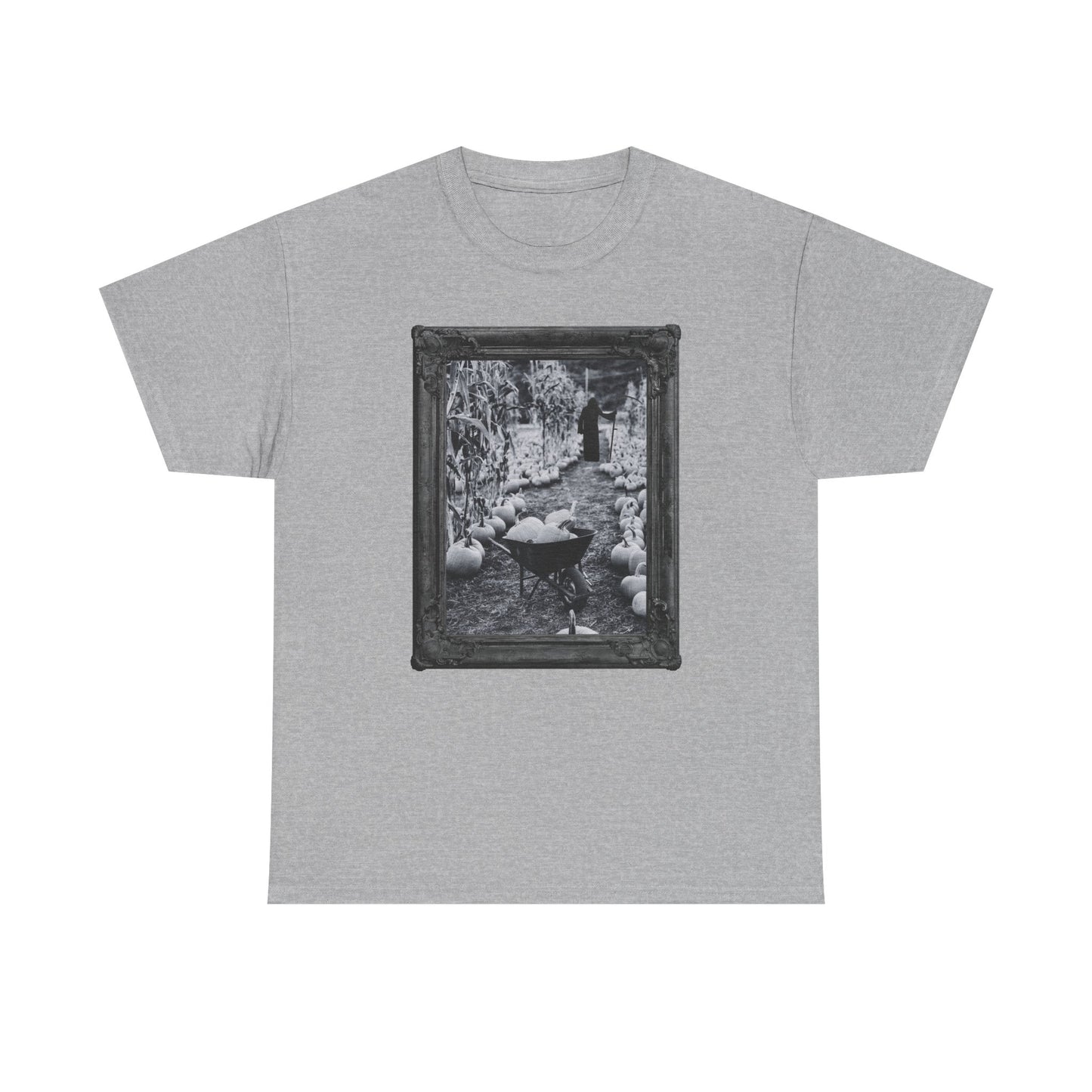 A Reaper in the Pumpkin Patch Spooky Halloween T-Shirt | Photographic Design