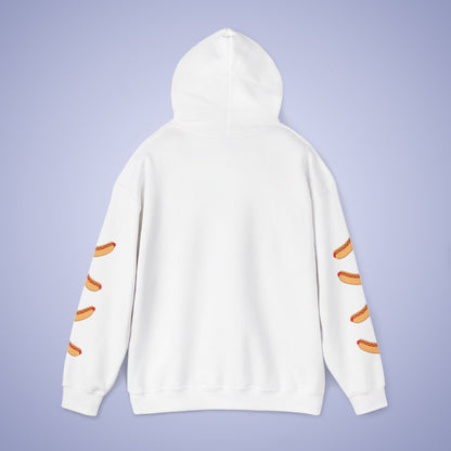Im Just Here for the Hot Dogs Sleeve Print Hoodie | Hot Dog Lover Gift Black