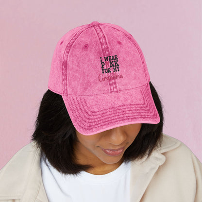 I Wear Pink for my Loved One Personalized Embroidered Breast Cancer Awareness Unisex Distressed Cap Gift Pink