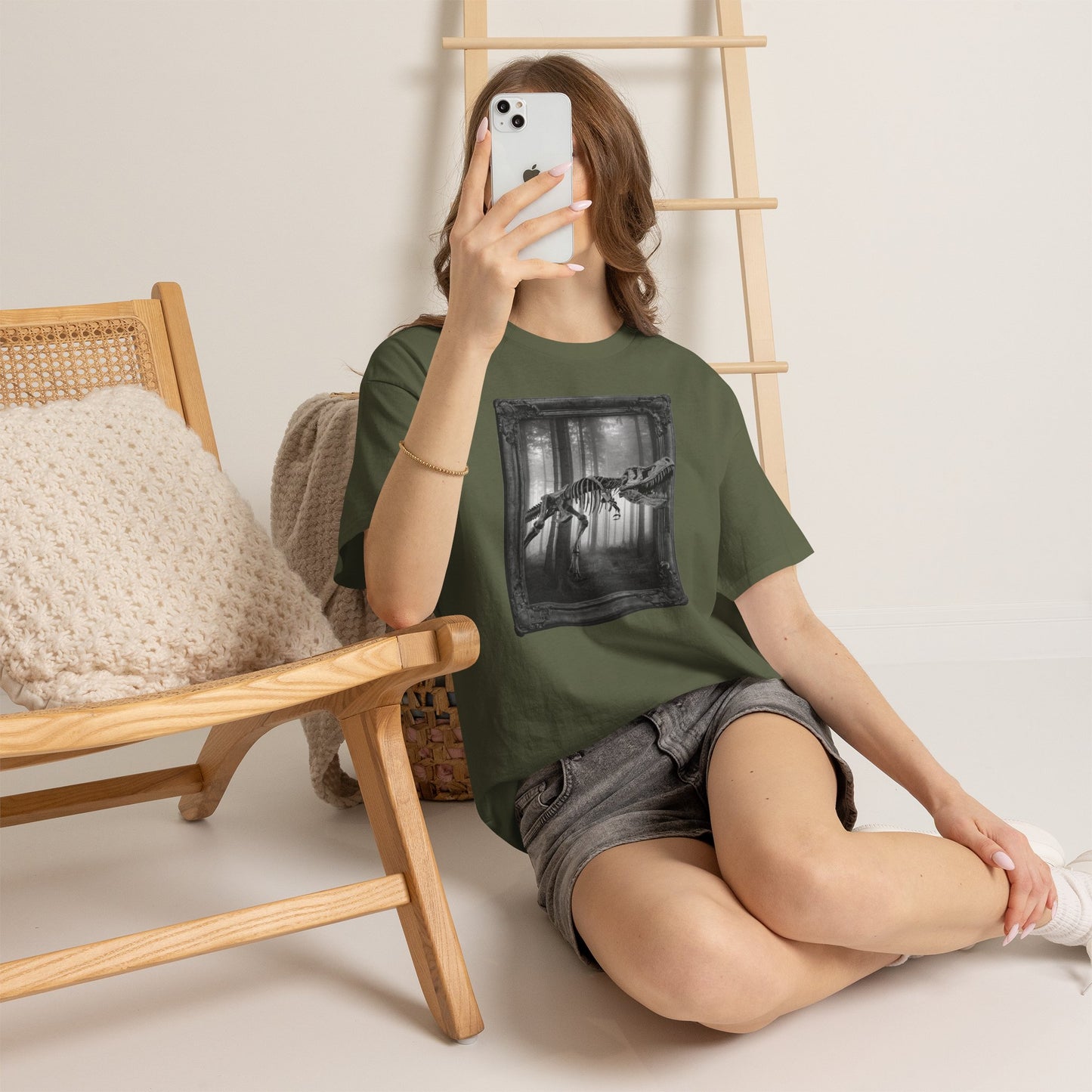 Stalking Skeletal T-Rex Halloween T-Shirt | Dinosaur Photographic Design